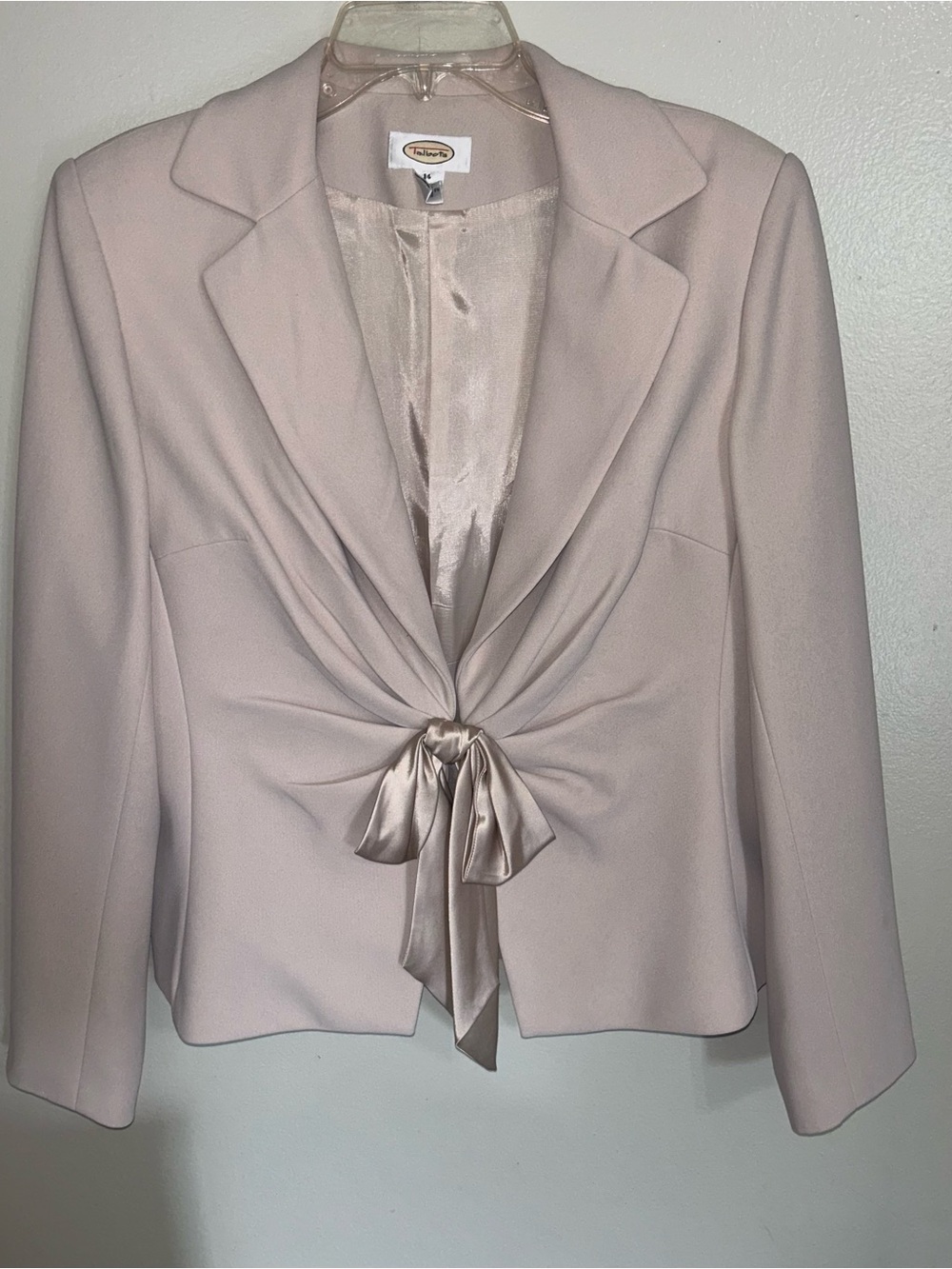 Talbots 100% Silk Soft Beige Tailored Satin Bow-tie Closure Blazer Jacket Sz14